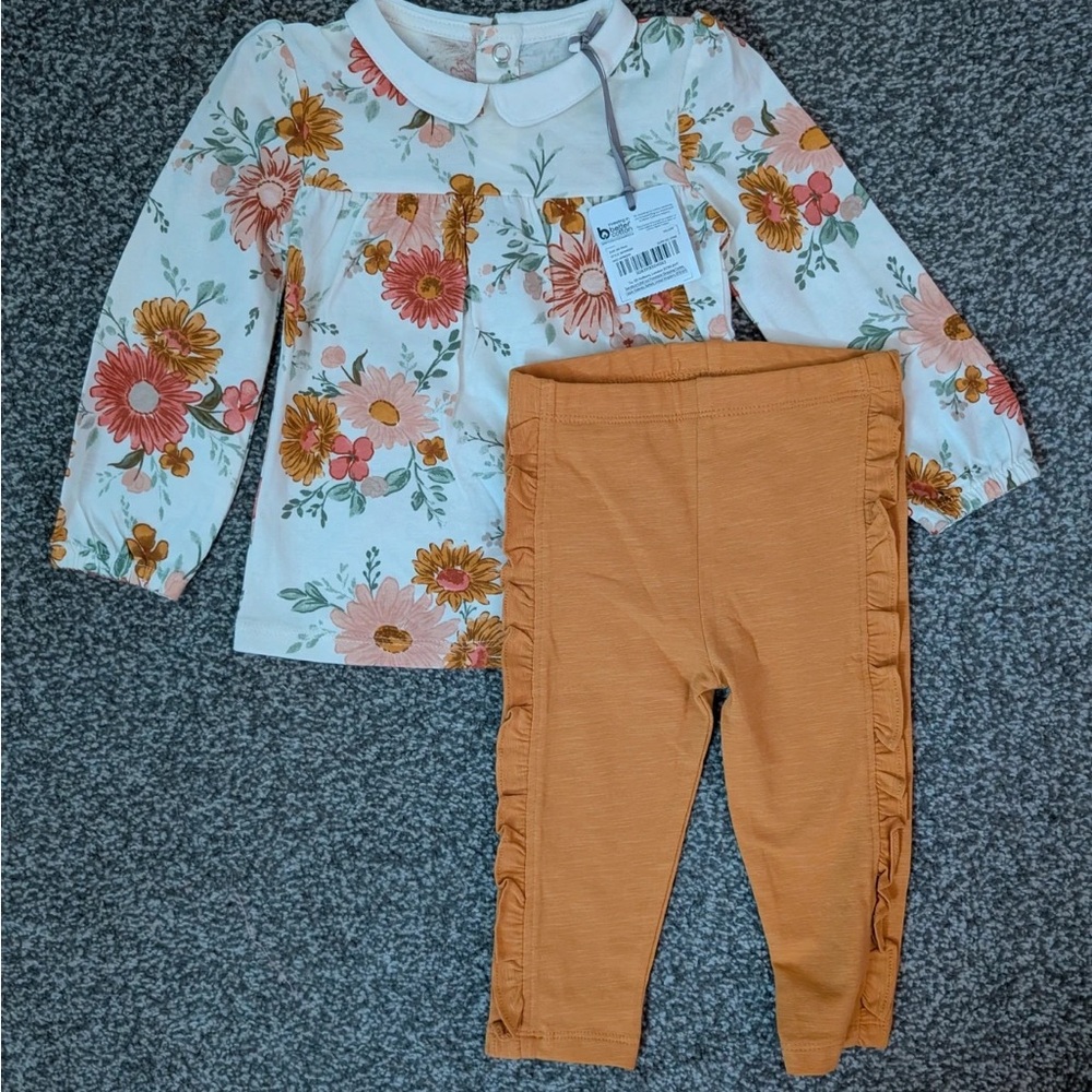 Floral Top and Orange Leggings Set